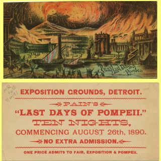 1890 Colorful Trade Card Ad,  Detroit Mi Exposition,  Last Days Of Pompeii