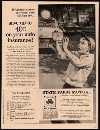 1954 State Farm Mutual Insurance - Little Boy Playing Ball - Retro Vintage Ad