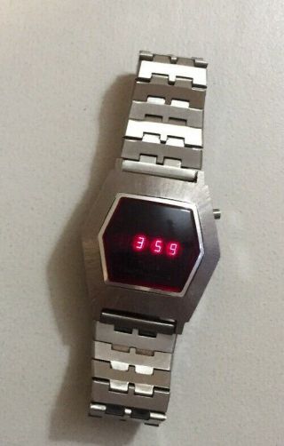 Vintage Texas Instruments Model 404 Space Man Watch Red Led,  Band,