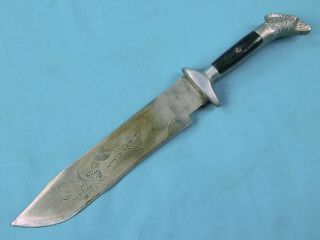Vintage Old Mexico Mexican Style Eagle Head Engraved Bowie Fighting Knife