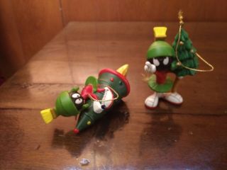 2 Goebel 1999 Porcelain Looney Tunes Marvin Martian Christmas Ornament Holiday