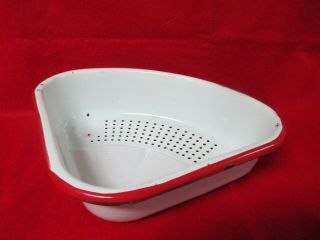 Vintage Red White Enamelware Colander Corner Sink Strainer Footed 3 " X 11 " X8 "