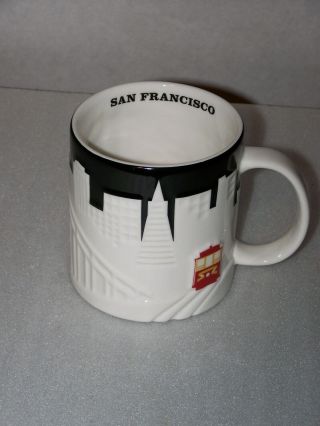 Starbucks Coffee Mug San Francisco City Relief Black White Cable Car 18 Fl Oz.