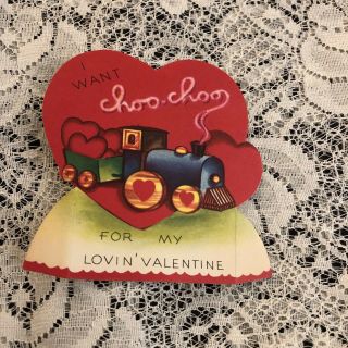 Vintage Greeting Card Valentine Heart Train Cute