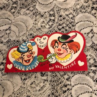 Vintage Greeting Card Valentine Cute Clowns Faces Clown