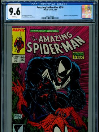 1989 Marvel Spider - Man 316 Todd Mcfarlane Venom Cover Cgc 9.  6 White Bx6