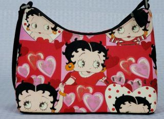Betty Boop Womens Cartoon Character Handbag Purse Black Nylon Liner Zipper