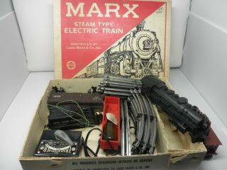 Vintage Marx Steam Type Electric Train Set Locomotive Metal Track