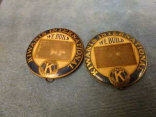 2 Vintage Kiwanis International Window Name Badge Clip Back Pinback Buttons