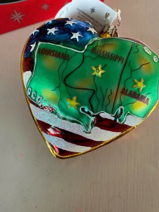 Christopher Radko Christmas Ornament In The Hearts Of America Katrina Flag Map