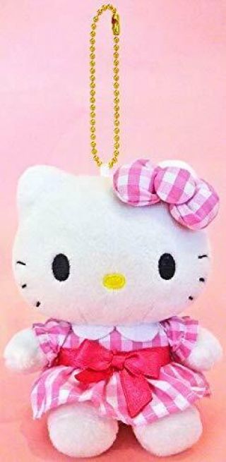Nakajima Japan Hello Kitty Mascot Mini Plush With Chain Pink Onepiece Dress