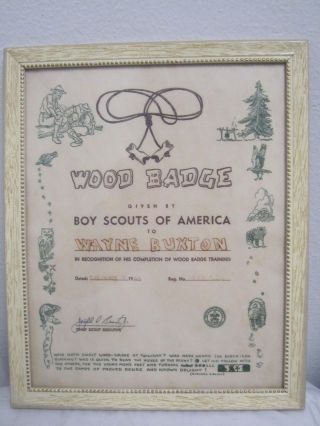 Vintage 1963 Boy Scouts Wood Badge Certificate 8 X 10 " Framed