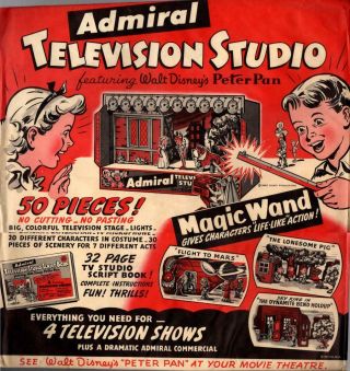 1953 Admiral Tv Studio Playset Disney Peter Pan,  Sky King,  Trip To Mars,  3 Pigs