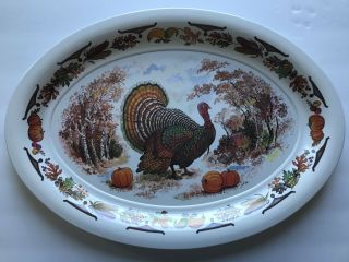 Vintage Mid Century Large Thanksgiving Fall Harvest Platter Oval Turkey Tray
