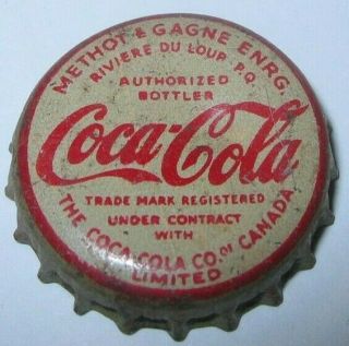 Coca - Cola Soda Bottle Cap; Methot & Gagne Enrg.  ; Rivierie Du Loup,  Que Cork