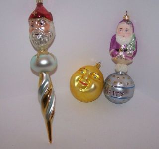 3 Radko Christmas Tree Ornaments Man In The Moon,  Santa,  St.  Nick