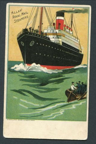 C1906 Allan Line Litho Postcard - - Liner And Small Ketch