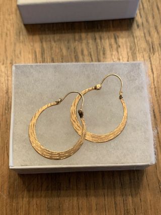 Vintage 14k Yellow Gold Fancy Etched Flat Hoop Earrings