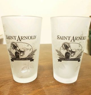 Set Of Two Saint Arnold Beer Glasses Pint Glass X 2 Houston Texas Frosted Glass