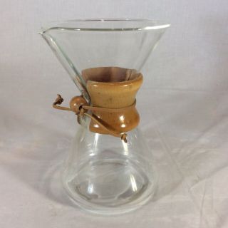Vintage Chemex Pour Over Coffee Maker Pat.  2411340 Pyrex Wood Collar Green Stamp