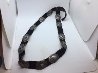 Vintage Navajo Sterling Silver W/ Turquoise Concho Hat Band Or Belt Southwest
