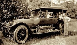 1920s Era Photo Negative Car Family Out In The Country For Sunday Drive In Sedan