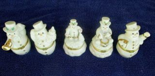 (5) Lenox Treasures Snowman Trinket Box Heralding/surprise/drumming/skiig/spirit