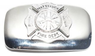 Vintage Mattituck Fire Dept Ny Silver Tone Firefighter Belt Buckle