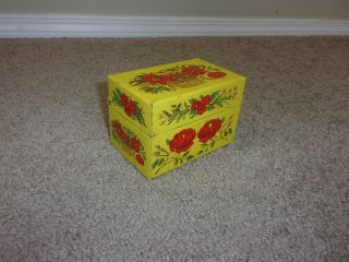 Tin Recipe Box Syndicate Mfg Vintage Yellow Red Roses