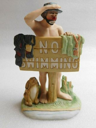 Emmett Kelly Hobo Clown Figurine Flambro 8 " Tall No Swimming Dog