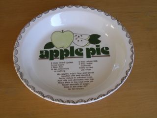 Great Vintage Porcelain Ceramic Apple Pie Pan Plate With Recipe 10 1/4 " X 1 5/8 "