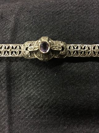 Vintage Amethyst And Marcasite Bracelet, .  925 Sterling Silver 23 Grams
