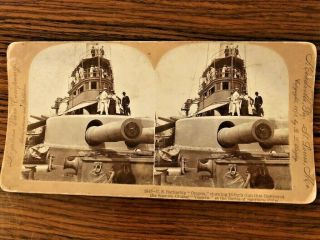 1898 Keystone Stereo View Card " Us Battleship Oregon " Spanish American War