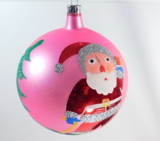 Christopher Radko Ornament Round Pink Santa Three Evergreen Christmas Trees