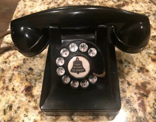 Vintage 1940s Western Electric Black 302 Rotary Dial Desk Phone F1 Handset