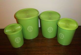 Vintage Green Tupperware Servalier Nesting Canister Set 805 - 811 With Lids