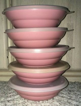 10 Pc Vintage Tupperware Cereal Bowls With Seals Dusty Mauve 155