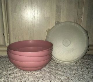 10 Pc Vintage TUPPERWARE Cereal Bowls With Seals Dusty Mauve 155 2