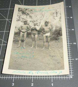 Shirtless Men Muscle Man Flexing Swimsuit Bulge Vintage Gay Int Snapshot Photo 1