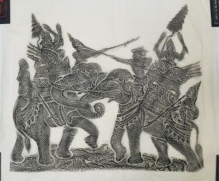 Vintage Angkor Wat Thai/Cambodian Temple Stone Rubbing Art on Rice Paper 2
