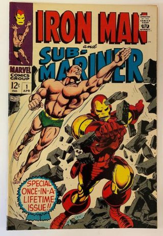 Iron Man And Sub - Mariner 1 Marvel Comics 1968 Fn/vf Silver Age One - Shot