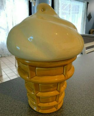 Vintage Yellow Ice Cream Cone 12 1/2 " Glazed Ceramic Cookie Jar 1960 