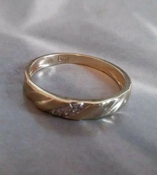 Vintage 10k Yellow Gold Band/ring With 3 Diamonds,  Size 7 1/2 ( (539))
