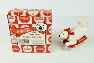1995 Coca Cola Ceramic Polar Bear Figurine Always Sledding