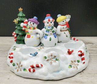 Partylite Snowball Tealight Pillar Candle Holder Snowman Christmas Tree Decor