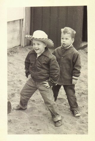 Vintage Old Photo Cute Little Cowboys In Funny Stance " Cut Them Off At The Pass "