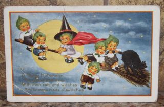 Halloween Postcard Published By Whitney,  Green Haired Children.