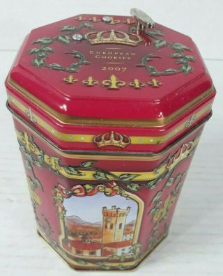 European Cookie Tin With Music Box Christmas O Holy Night Red Canister 2007