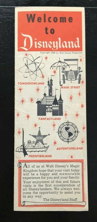 1958 Main Gate Flyer Map Brochure - Welcome To Disneyland