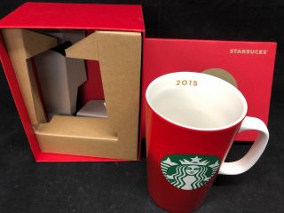 2015 Starbucks Coffee 16 Fl.  Oz Ceramic Mug Red Green Ivory Mermaid Siren Nib